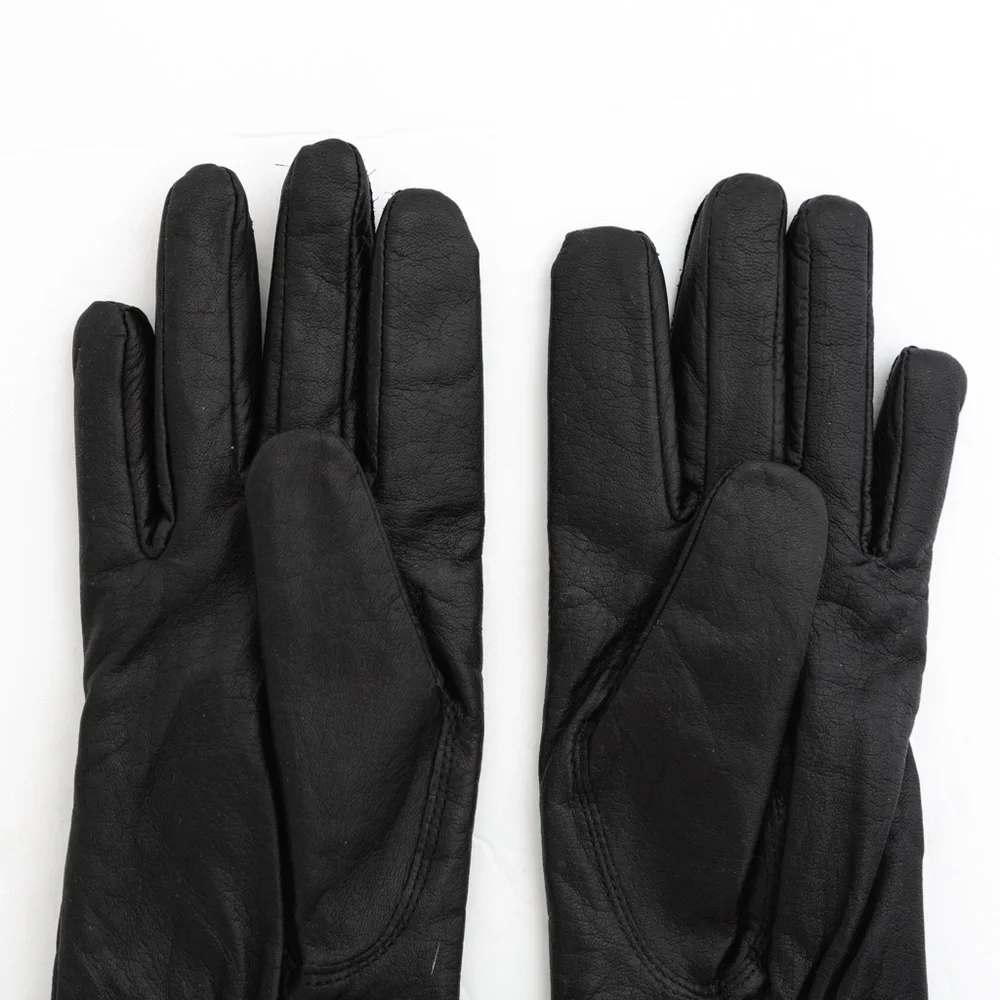 Vintage black leather winter gloves acrylic lining M
